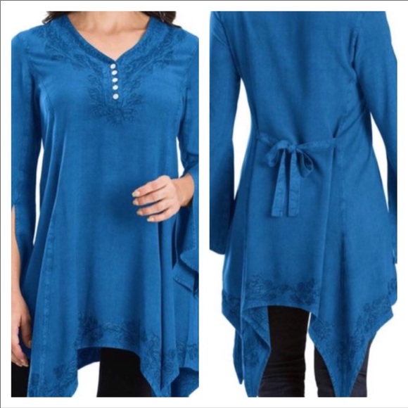 Holy Tops - NEW Blue Long Split Sleeve Tie Back Tunic Size Med